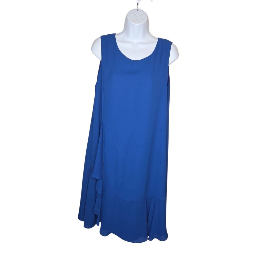 Joseph Ribkoff 182247 Royal Blue Ruffle Shift Dress Sz 12 Cascading Hem EUC